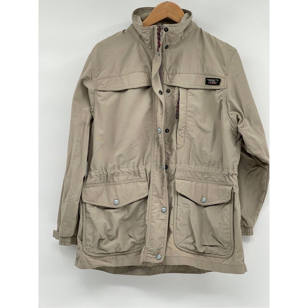 L.L Bean Jacket Women Size Petite Medium‎ Tan Khaki Cinch Waist Field Utility